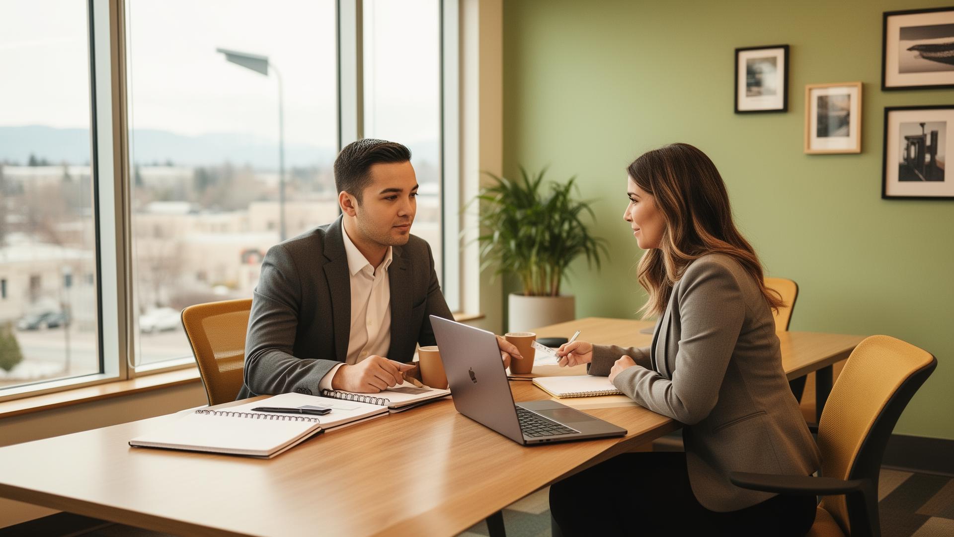 A Farmers agent meeting with a client